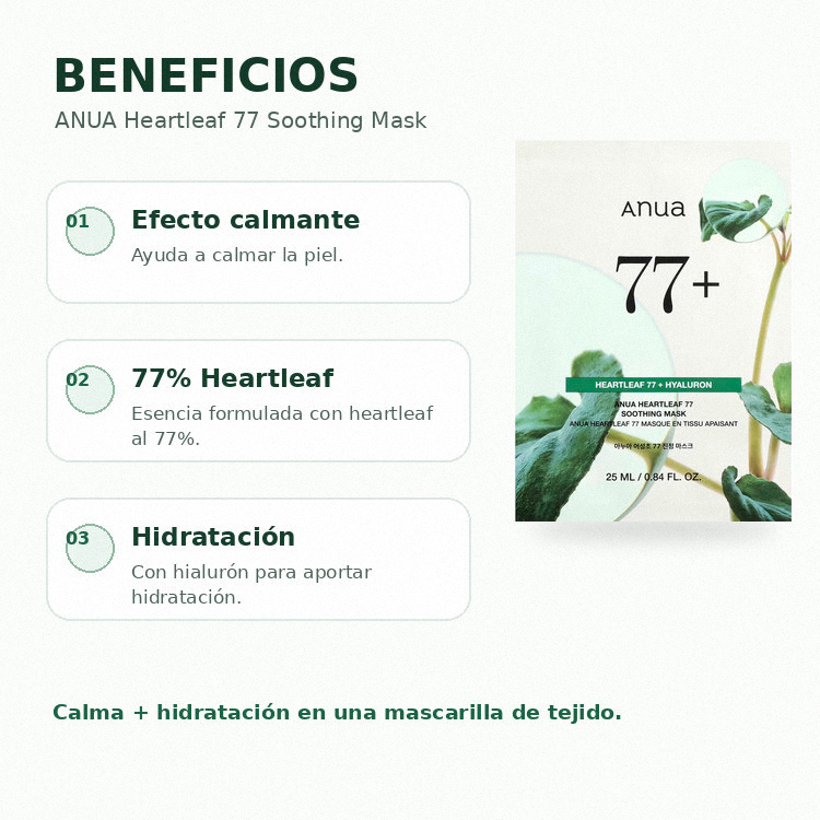 ANUA HEARTLEAF 77 SOOTHING MASK - Imagen 2