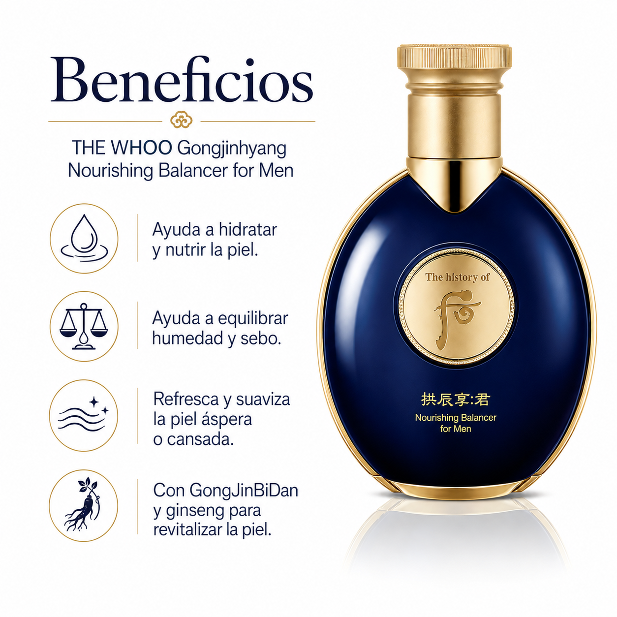 THEWHOO WHoo Gongjinhyang Nourishing Balancer For Men Skin 140W - Imagen 2
