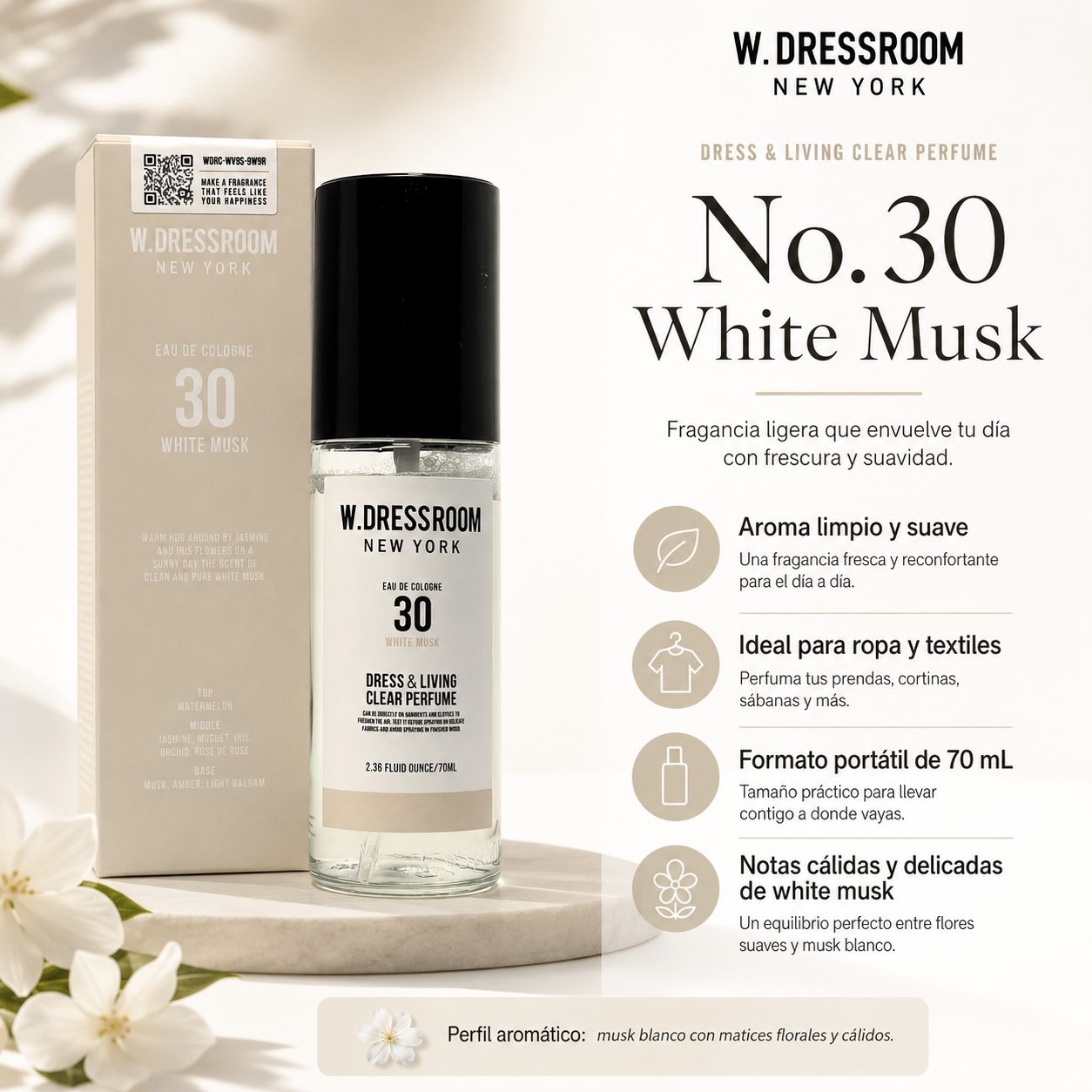 WDRESSROOM Dress Perfume Season 2 Portable No.30 White Musk 70ML - Imagen 2