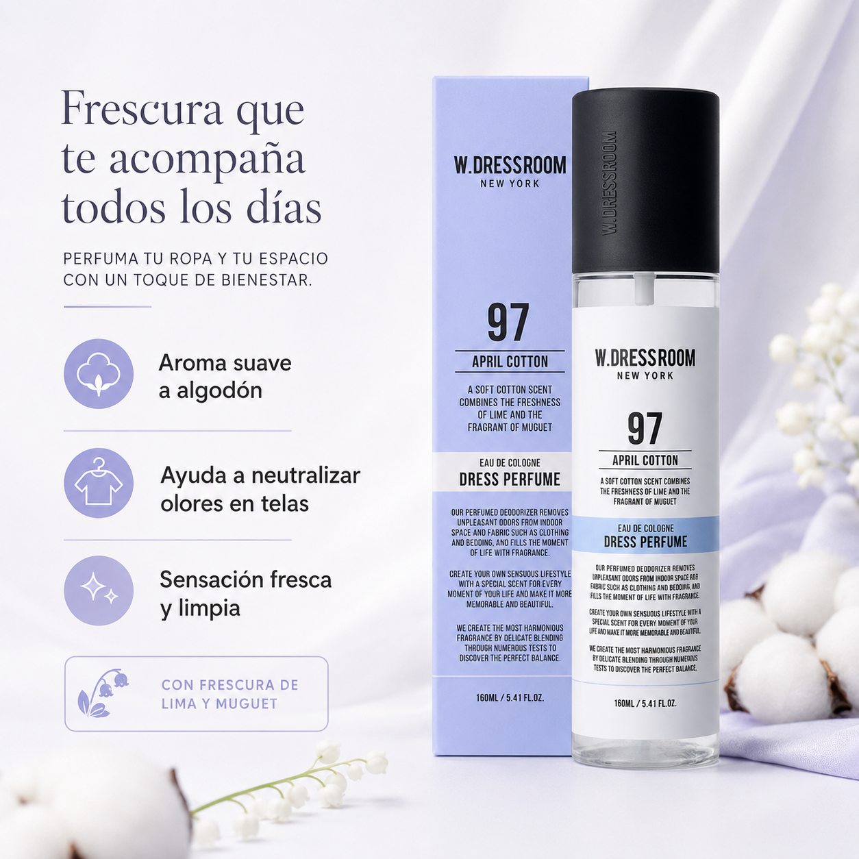 WDRESSROOM Dress Perfume Season 3 (Basic)No.97 April Cotton 160ML - Imagen 3