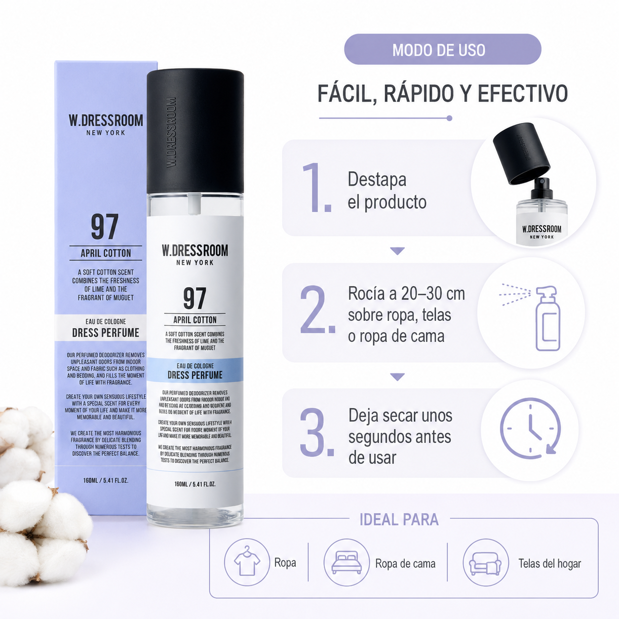WDRESSROOM Dress Perfume Season 3 (Basic)No.97 April Cotton 160ML - Imagen 2