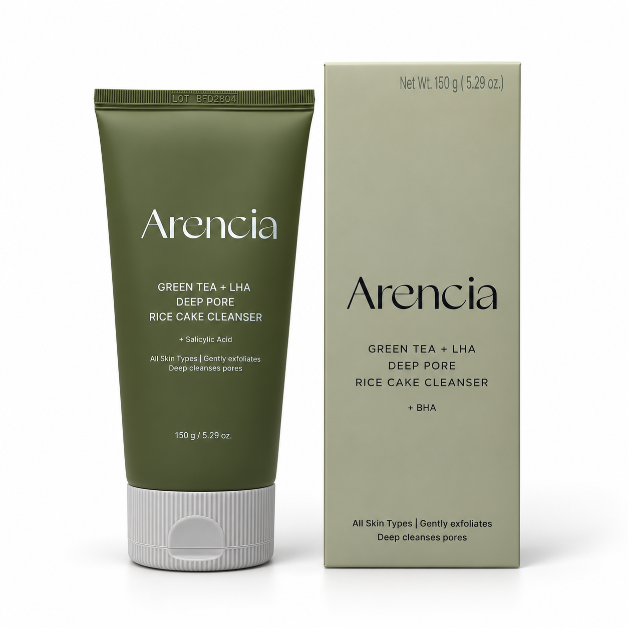ARENCIA Green Tea + LHA Deep Pore Rice Cake Cleanser 150 g - Imagen 2